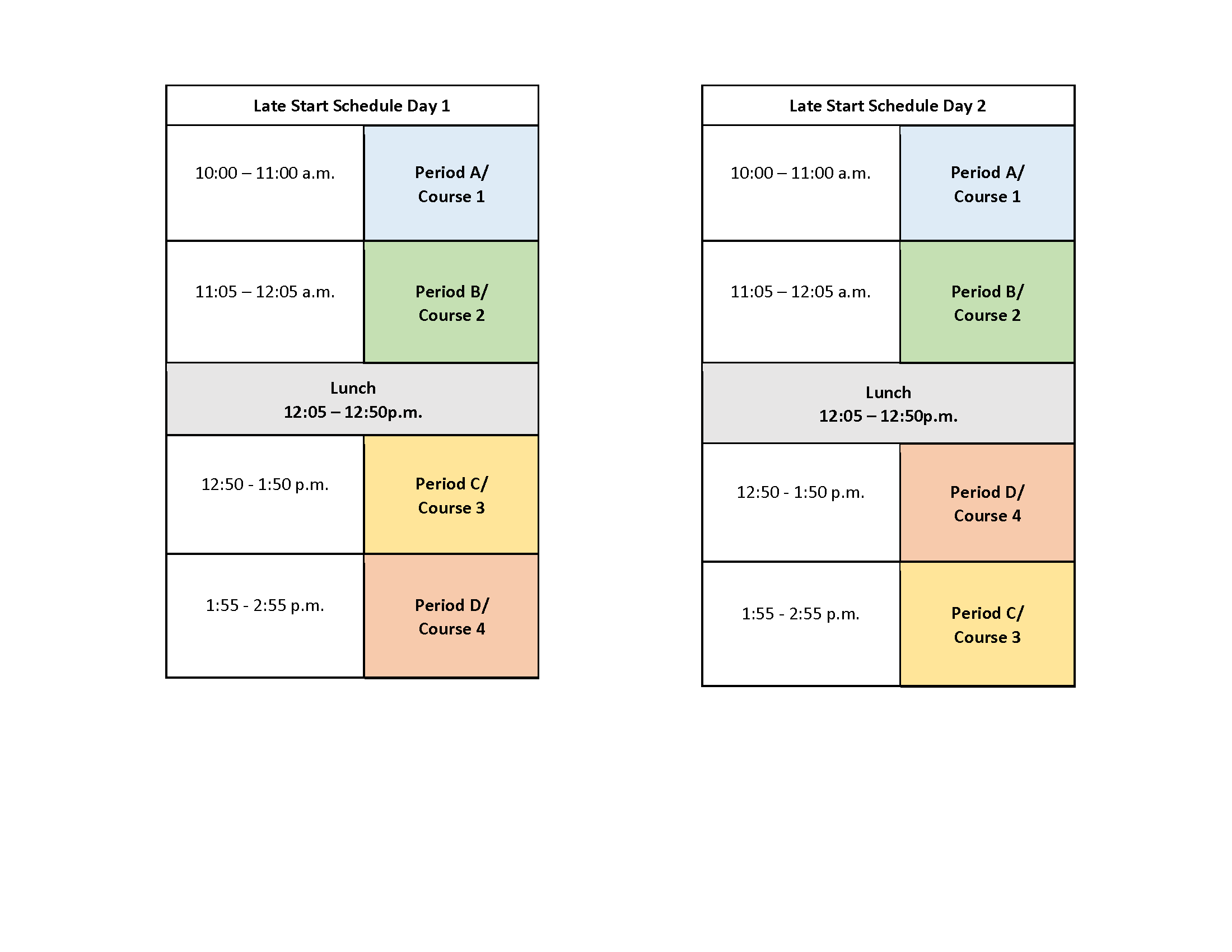 Semester 2 Daily Timetable 2021-2022 - Late Start